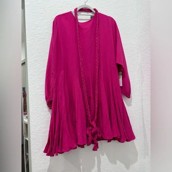 PALMS AWAY by RED DRESS • Bright Pink Long Sleeve Dress • sz Small - Picture 2 of 9